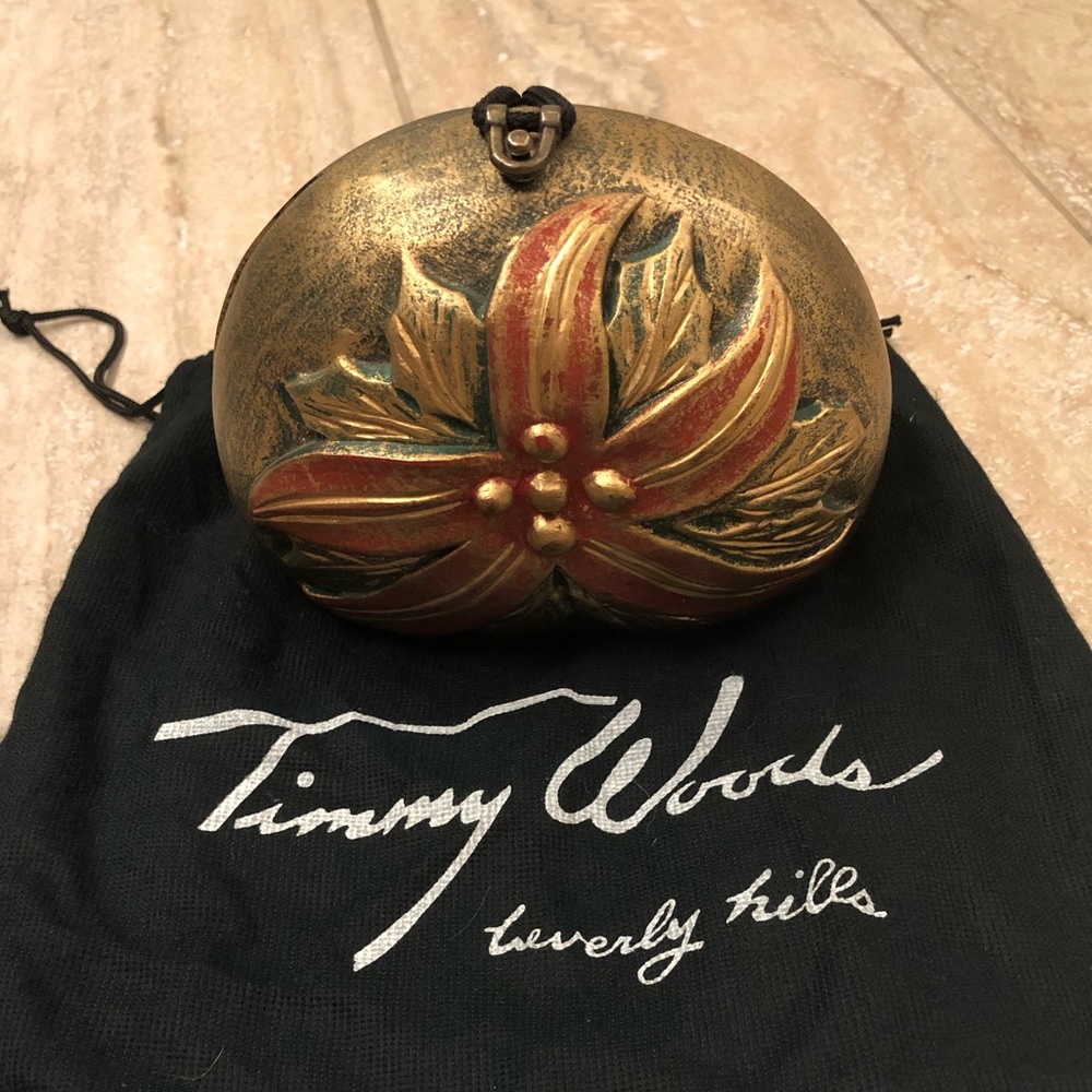 Timmy Woods Poinsettia Wooden Purse With Dust Bag